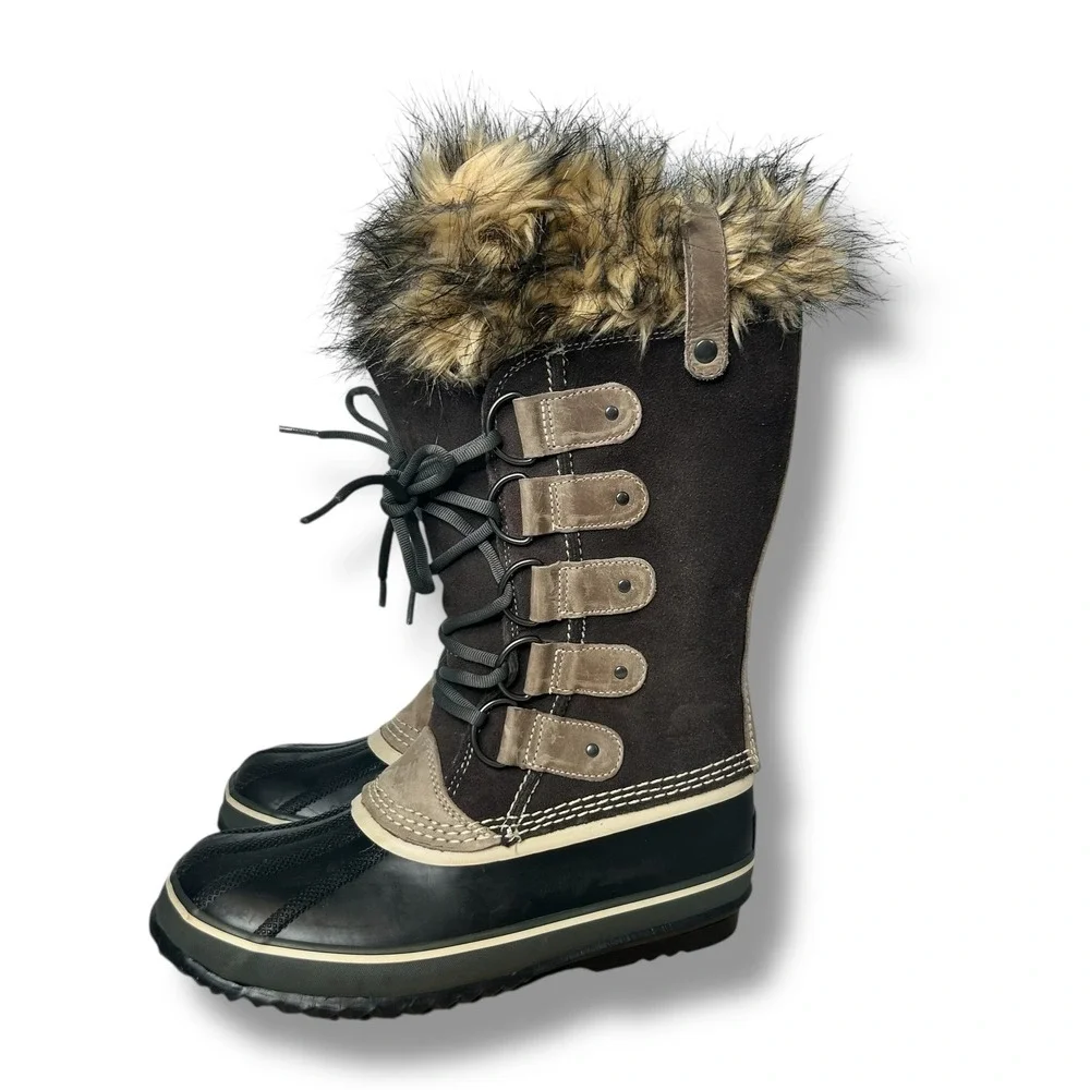Sorel Joan of Arctic Women's Waterproof Winter Snow Boots Shale Faux Fur Size 8